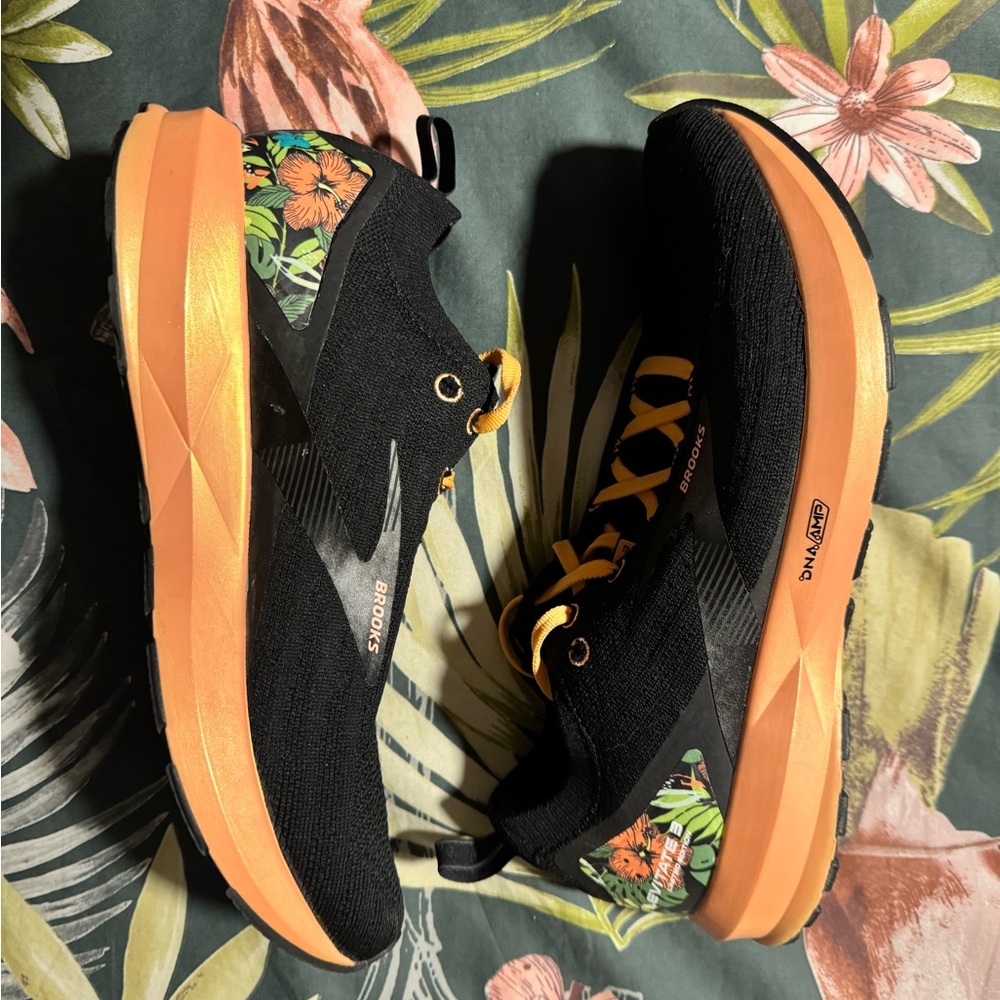 Brooks Black and Orange Floral Running Shoes